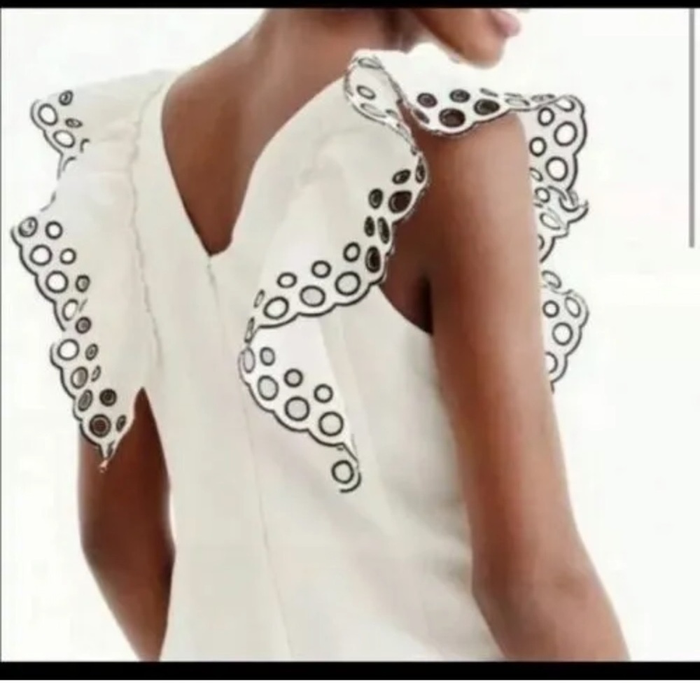 J. Crew Dress Embroidered Eyelet Ruffle Sleeveless Resort Wear Ivory & Black 12 - Picture 4 of 15